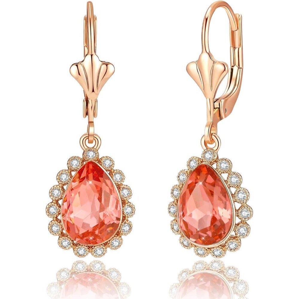 Women's 14K Gold Plated Halo Dangle Drop Earring Austrian Crystal Jewelry Gifts